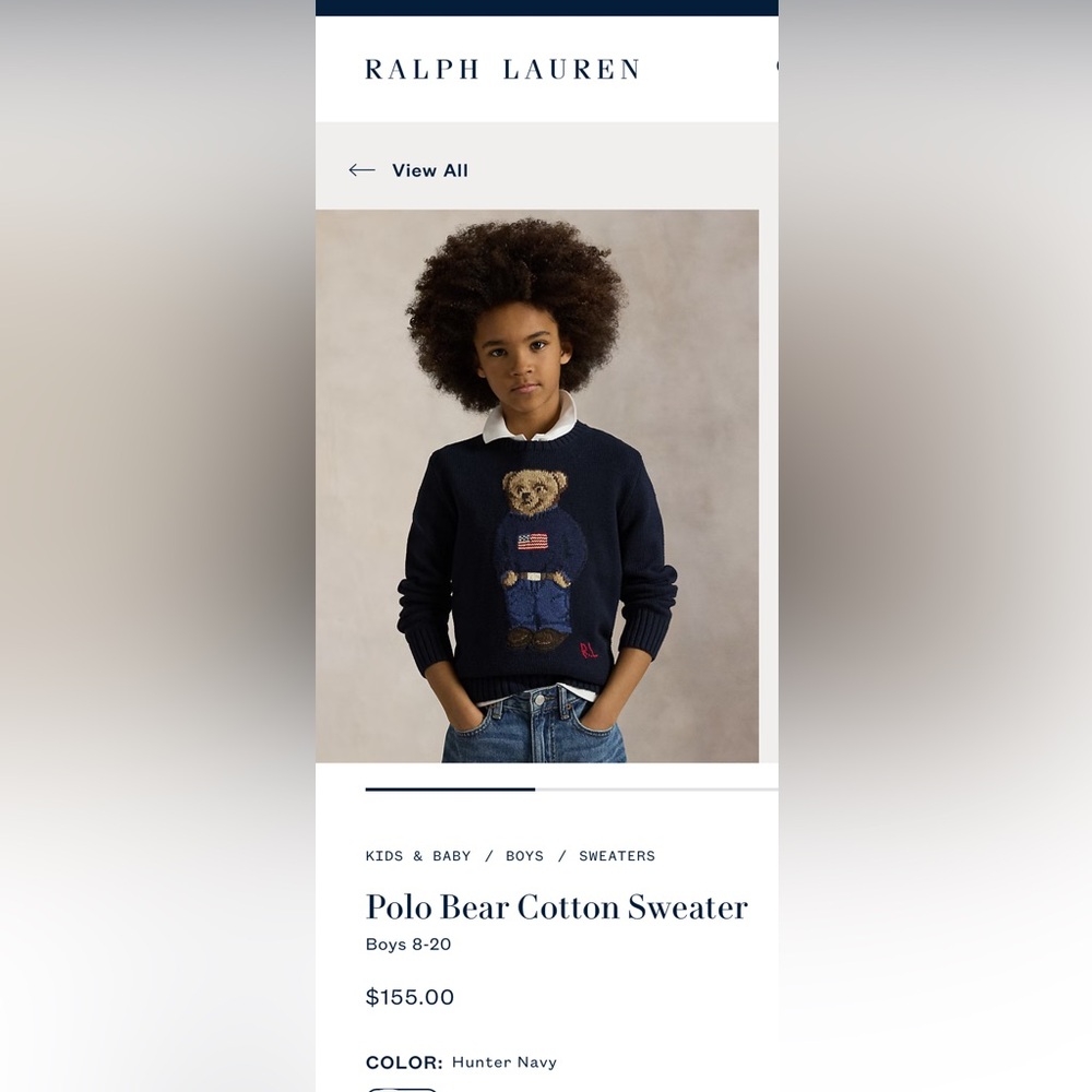 Kids Polo by Ralph Lauren Navy Sweater with polo Bear size M (10-12yrs)